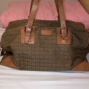 Coach Brown & Tan Signature Large Duffle Bag Tote